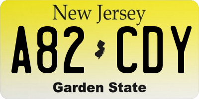 NJ license plate A82CDY