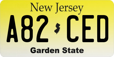 NJ license plate A82CED