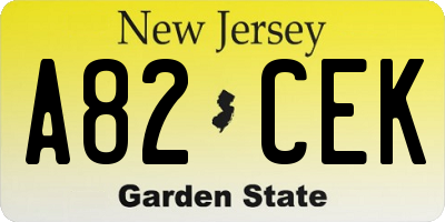 NJ license plate A82CEK