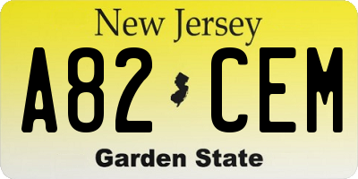 NJ license plate A82CEM