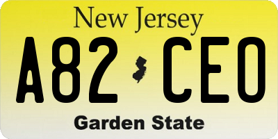 NJ license plate A82CEO