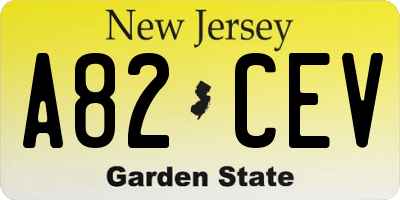 NJ license plate A82CEV