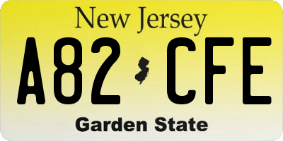NJ license plate A82CFE