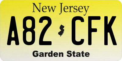 NJ license plate A82CFK
