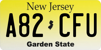 NJ license plate A82CFU