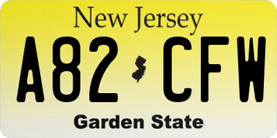 NJ license plate A82CFW