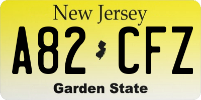 NJ license plate A82CFZ