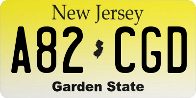 NJ license plate A82CGD