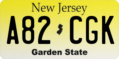 NJ license plate A82CGK