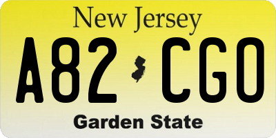 NJ license plate A82CGO