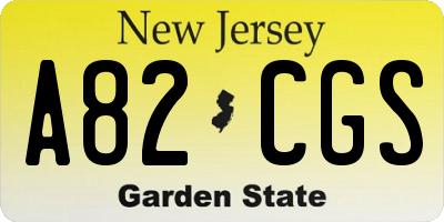 NJ license plate A82CGS