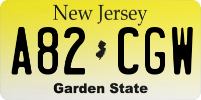 NJ license plate A82CGW