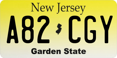 NJ license plate A82CGY