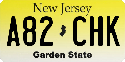 NJ license plate A82CHK
