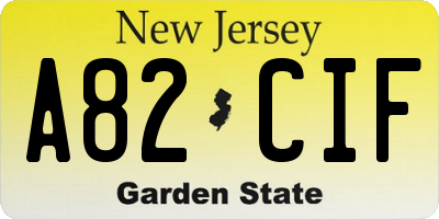 NJ license plate A82CIF