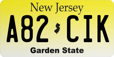 NJ license plate A82CIK