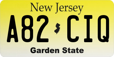 NJ license plate A82CIQ