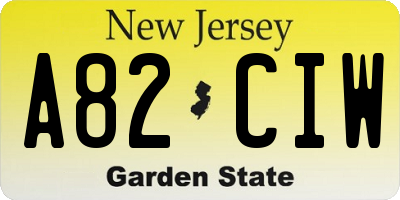 NJ license plate A82CIW