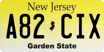 NJ license plate A82CIX