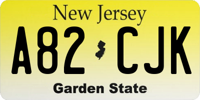 NJ license plate A82CJK