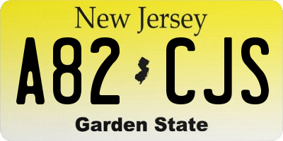 NJ license plate A82CJS