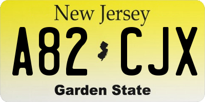 NJ license plate A82CJX