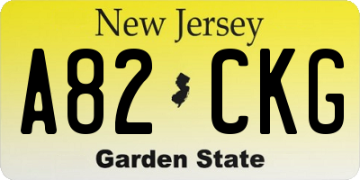 NJ license plate A82CKG