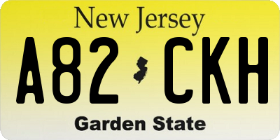 NJ license plate A82CKH
