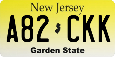 NJ license plate A82CKK