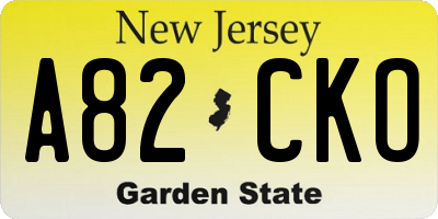 NJ license plate A82CKO