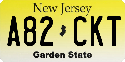 NJ license plate A82CKT