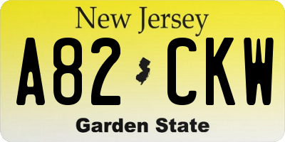 NJ license plate A82CKW