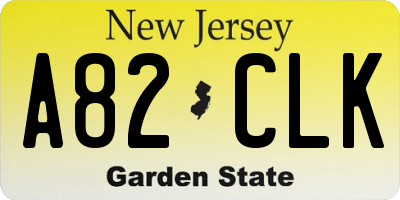 NJ license plate A82CLK