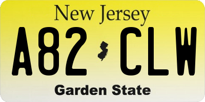 NJ license plate A82CLW