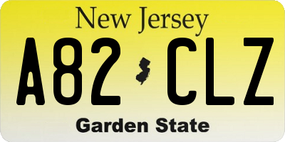 NJ license plate A82CLZ