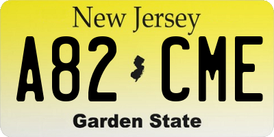 NJ license plate A82CME