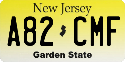 NJ license plate A82CMF