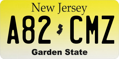NJ license plate A82CMZ