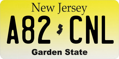 NJ license plate A82CNL
