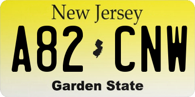 NJ license plate A82CNW