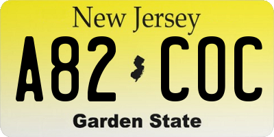 NJ license plate A82COC