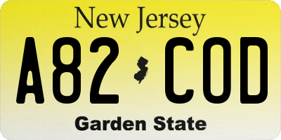 NJ license plate A82COD
