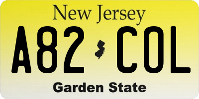 NJ license plate A82COL