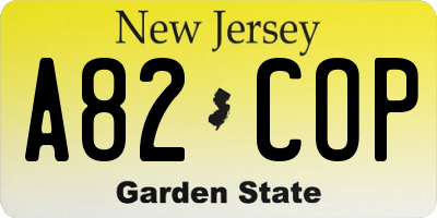 NJ license plate A82COP
