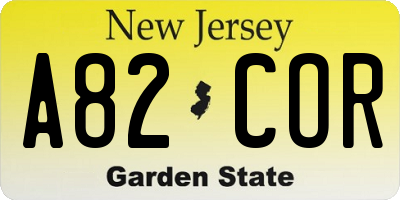 NJ license plate A82COR