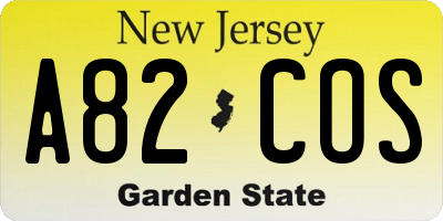 NJ license plate A82COS