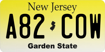 NJ license plate A82COW