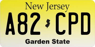 NJ license plate A82CPD