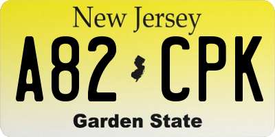 NJ license plate A82CPK