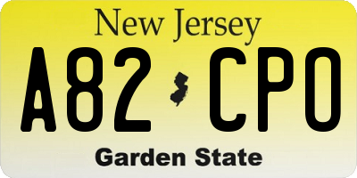 NJ license plate A82CPO